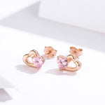 Ohrringe aus Sterlingsilber, herzförmig, roségoldplattiert, Zirkonia-Ohrringe, SCE090-C
