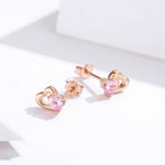 Ohrringe aus Sterlingsilber, herzförmig, roségoldplattiert, Zirkonia-Ohrringe, SCE090-C