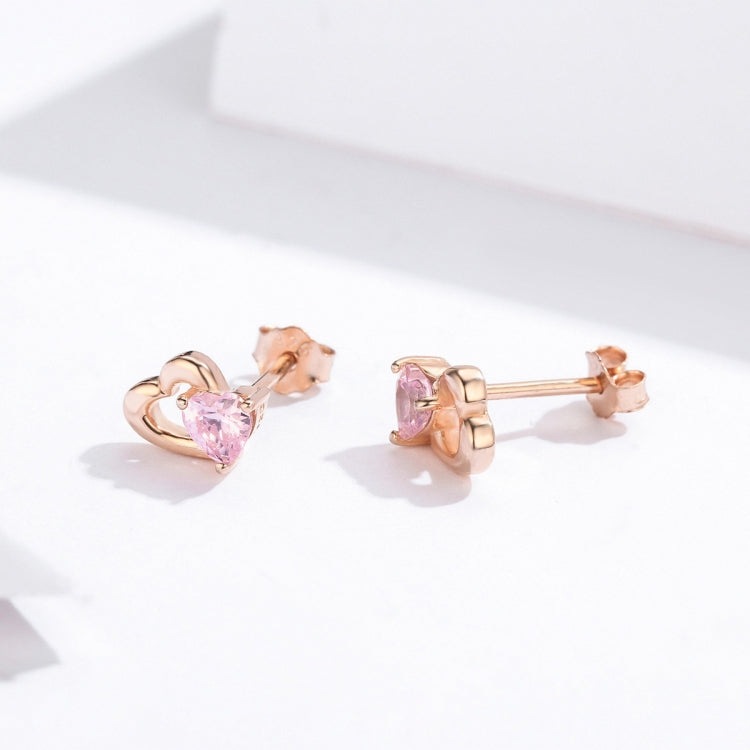 Ohrringe aus Sterlingsilber, herzförmig, roségoldplattiert, Zirkonia-Ohrringe, SCE090-C