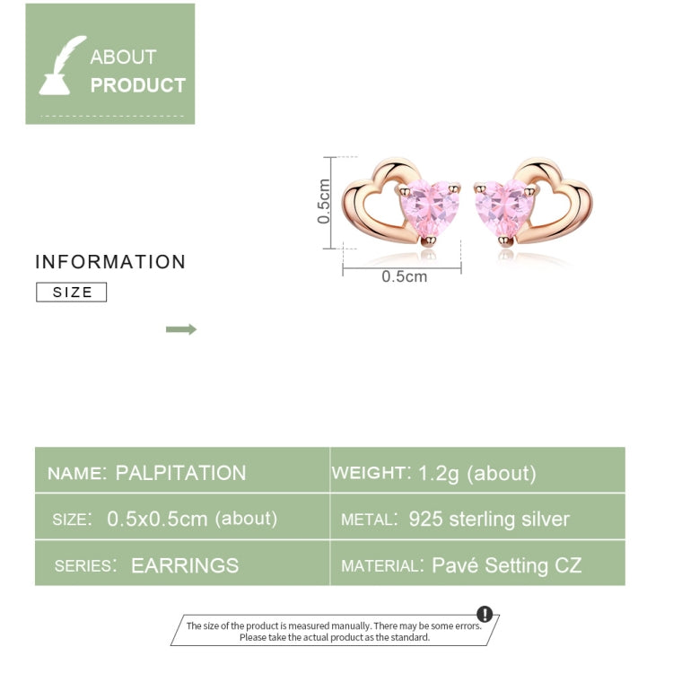 Ohrringe aus Sterlingsilber, herzförmig, roségoldplattiert, Zirkonia-Ohrringe, SCE090-C