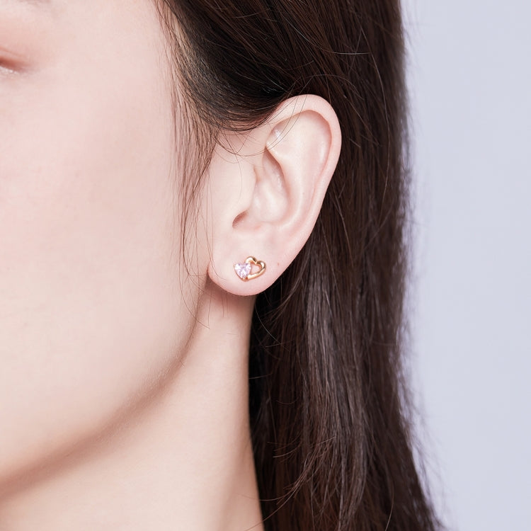 Ohrringe aus Sterlingsilber, herzförmig, roségoldplattiert, Zirkonia-Ohrringe, SCE090-C