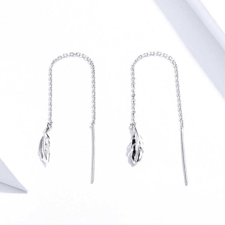 Feder Ohr Linie Sterling Silber lange Ohrringe Platin überzogen einfache Mädchen Ohrringe, SCE786