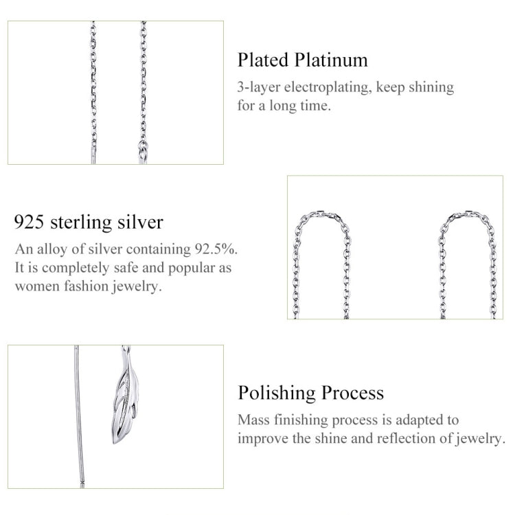 Feder Ohr Linie Sterling Silber lange Ohrringe Platin überzogen einfache Mädchen Ohrringe, SCE786