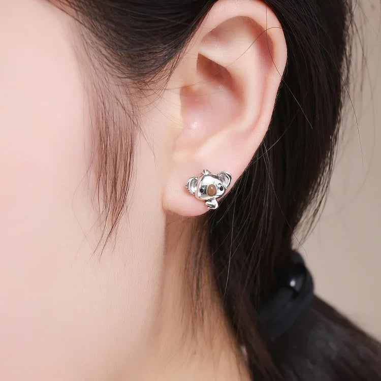 Koala-Ohrringe aus Sterlingsilber für Damen mit Edelsteinen, SCE381