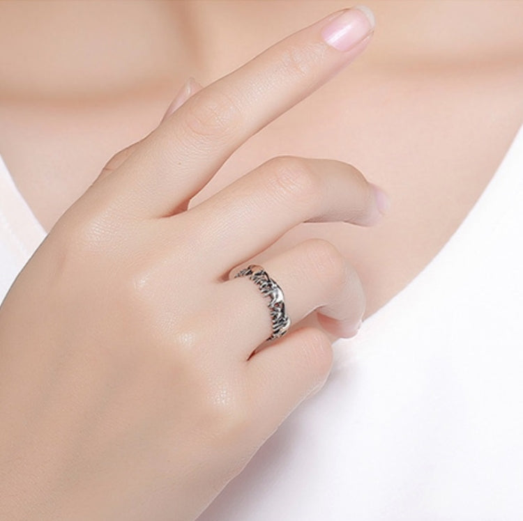 S925 Sterling Silber Ring Elefantenfamilie Vintage eingelegter Ring, Größe 6 US, Größe 7 US, Größe 8 US, Größe 9 US
