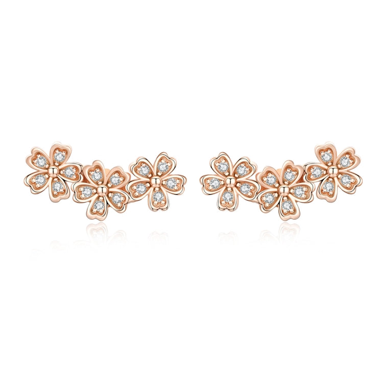 Blumen Zirkon Ohrringe Sterling Silber Damen Ohrringe Einfache Ohrringe, Roségold, Weiß