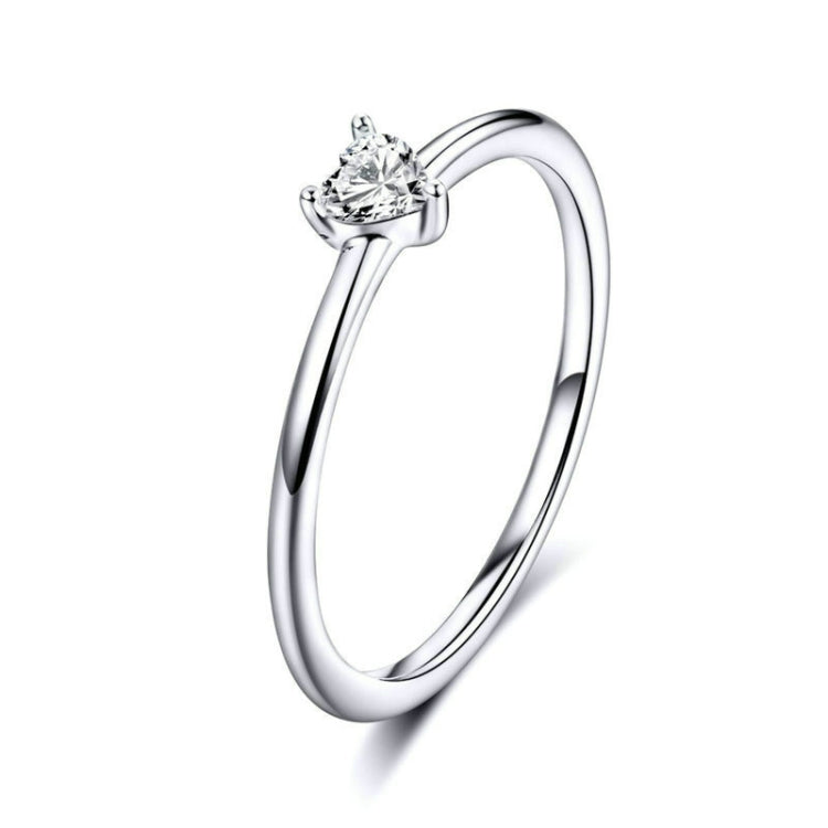 S925 Sterling Silber Ring Platinbeschichtet Herz Klar Ring, 6 US Größe, 7 US Größe, 8 US Größe