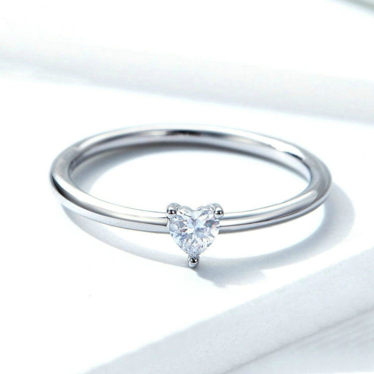 S925 Sterling Silber Ring Platinbeschichtet Herz Klar Ring, 6 US Größe, 7 US Größe, 8 US Größe