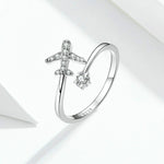 925 Sterling Silber Ring Flugzeug Zirkon Offener Weißgold Überzogener Ring, SCR623