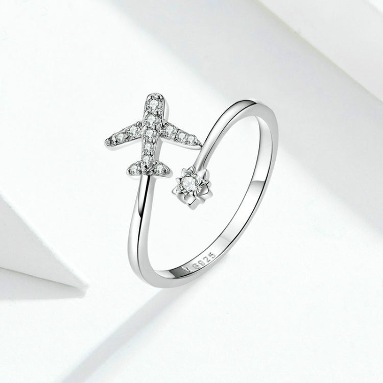 925 Sterling Silber Ring Flugzeug Zirkon Offener Weißgold Überzogener Ring, SCR623