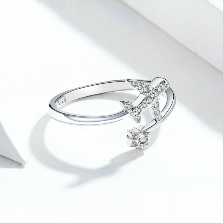 925 Sterling Silber Ring Flugzeug Zirkon Offener Weißgold Überzogener Ring, SCR623