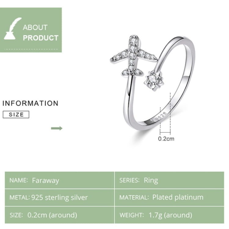 925 Sterling Silber Ring Flugzeug Zirkon Offener Weißgold Überzogener Ring, SCR623
