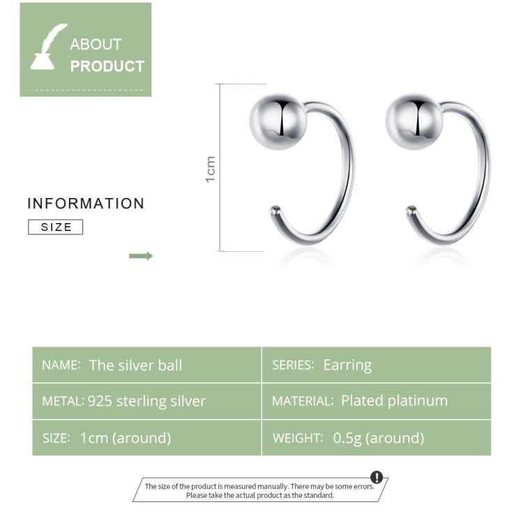 Sterlingsilber Ohrringe einfache platinbeschichtete Ohrringe temperamentvolle kleine Kugelohrringe, SCE782-A