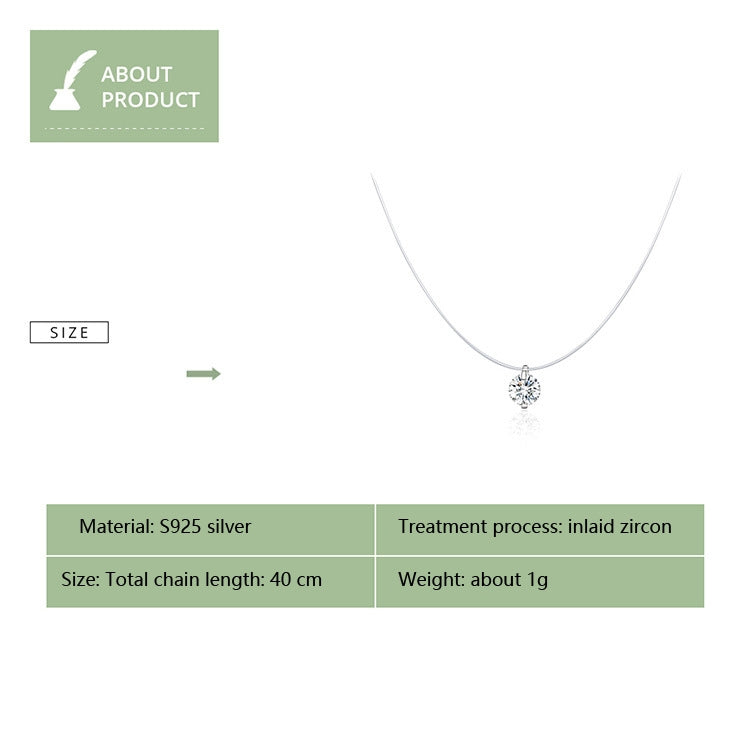 Unsichtbare Fischlinien-Halskette Zirkon-Anhänger S925 Sterlingsilber Halskette, SCN332