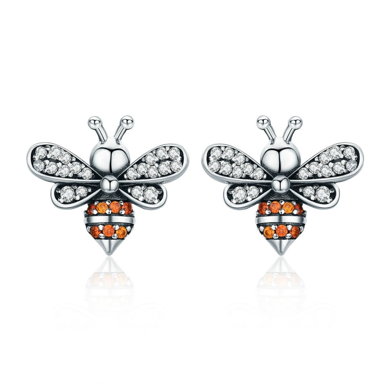 S925 Sterling-Silber Ohrringe Biene eingelegt Damen Ohrringe, Weiß, Gold