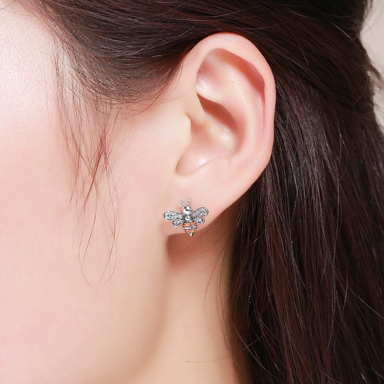 S925 Sterling Silver Earrings Bee Inlaid Female Earrings, White, Gold