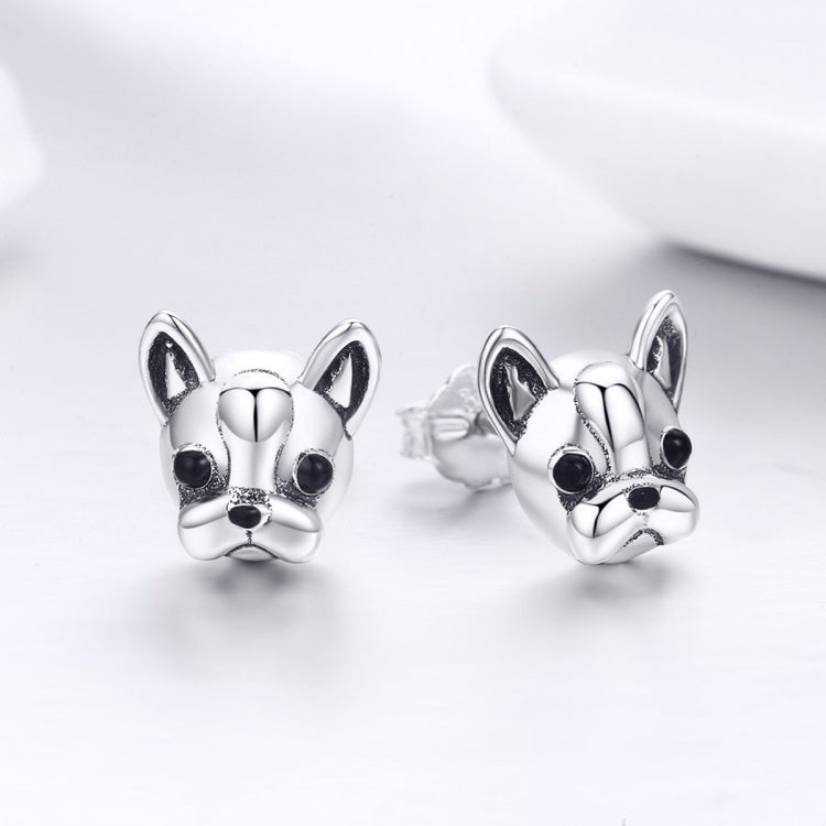 S925 Sterlingsilber Tierohrringe Bulldogge schlichte silberne Ohrringe, SCE283