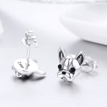 S925 Sterlingsilber Tierohrringe Bulldogge schlichte silberne Ohrringe, SCE283