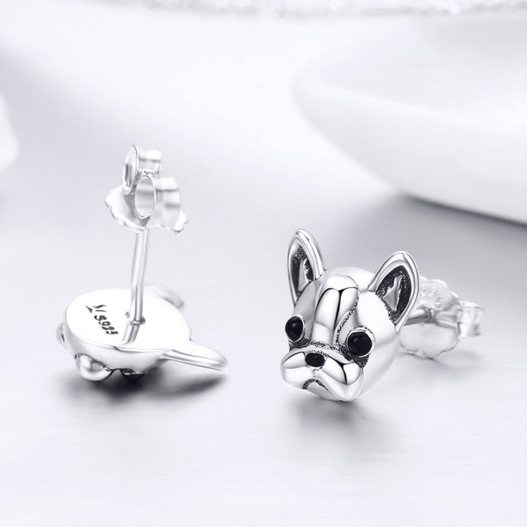 S925 Sterlingsilber Tierohrringe Bulldogge schlichte silberne Ohrringe, SCE283