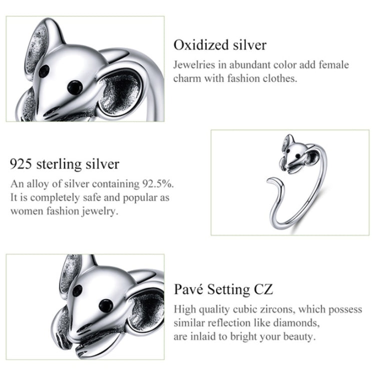 S925 Sterlingsilber offener Ring Neujahrs-Zodiac-Rattenring, SCR632