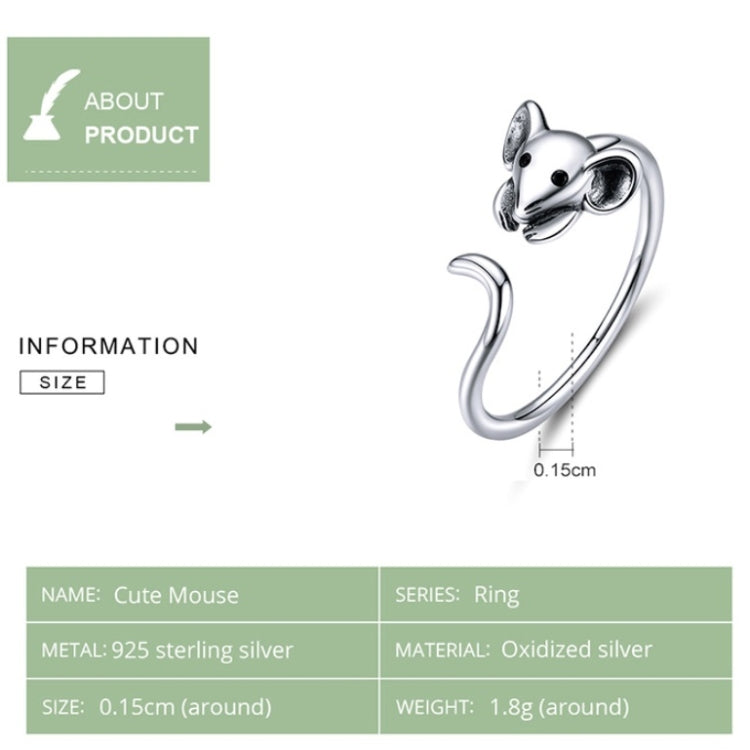 S925 Sterlingsilber offener Ring Neujahrs-Zodiac-Rattenring, SCR632