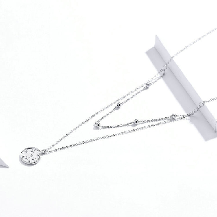 Halskette aus 925er Sterlingsilber, platiniert, doppellagig, kleiner Stern, hellsilbern, SCN365