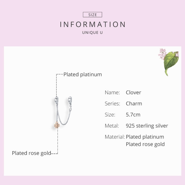 S925 Sterlingsilber Platin plattierte Kleeblatt Sicherheitskette DIY Armband Zubehör, SCC1261