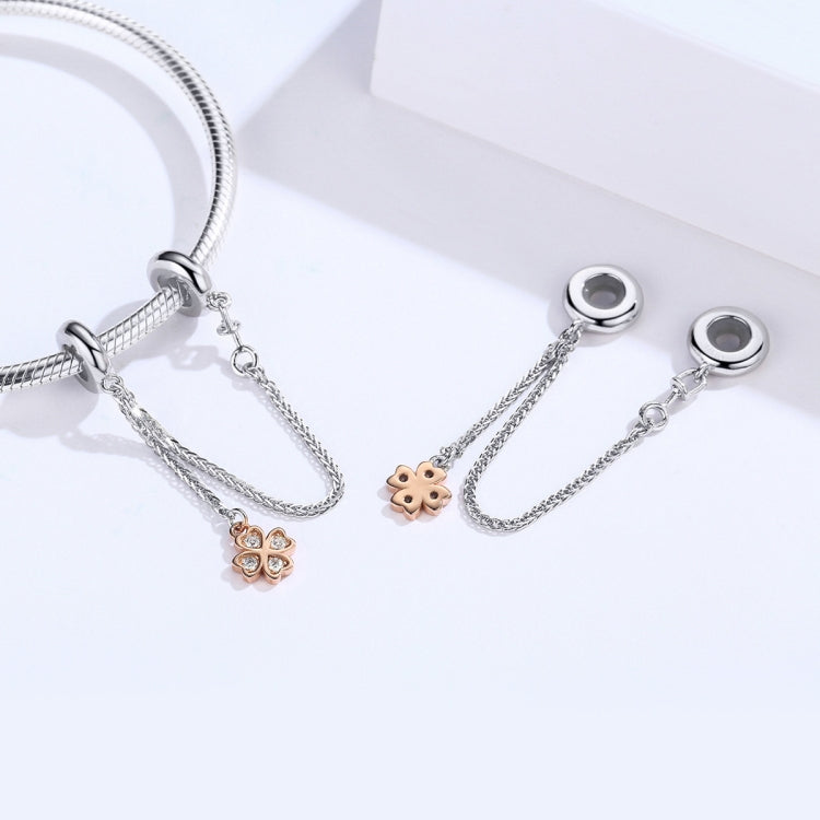 S925 Sterlingsilber Platin plattierte Kleeblatt Sicherheitskette DIY Armband Zubehör, SCC1261