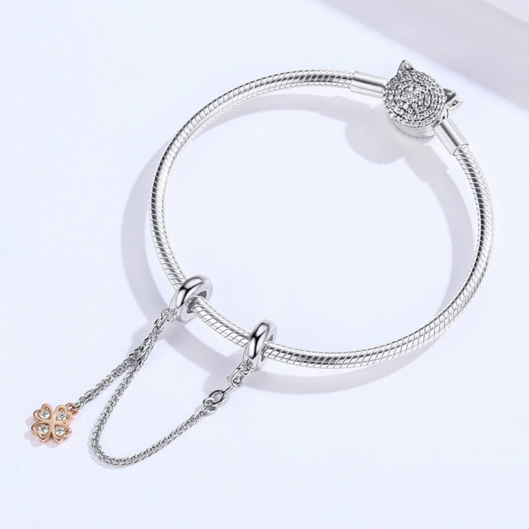 S925 Sterlingsilber Platin plattierte Kleeblatt Sicherheitskette DIY Armband Zubehör, SCC1261