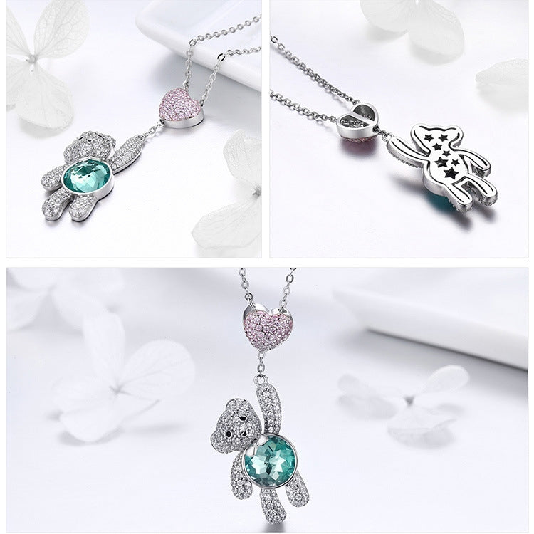 Niedlicher Bär S925 Sterlingsilber Roségold plattierte Zirkon Halskette, SCN271