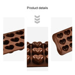 8 Stück Silikon-Form in Herzform mit 15 Fächern für Kuchen, Schokolade, Eiswürfel, Herzform (Braun)