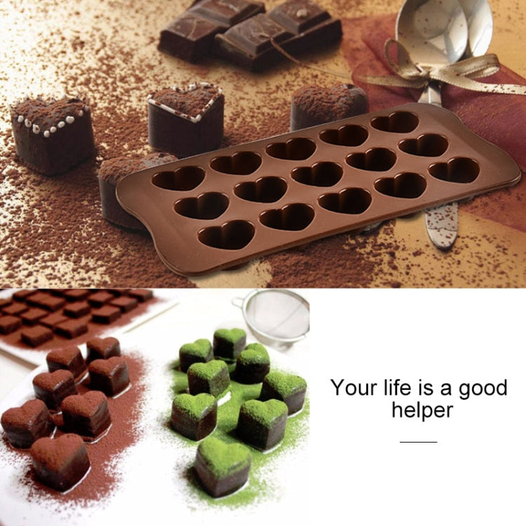8 Stück Silikon-Form in Herzform mit 15 Fächern für Kuchen, Schokolade, Eiswürfel, Herzform (Braun)