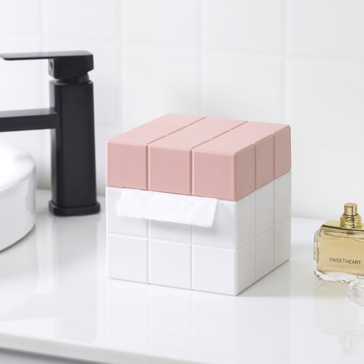 Würfel-Kosmetiktuchbox Schreibtisch-Aufbewahrungsbox, Reinweiß, Weiß+Grau, Weiß+Pink, Weiß+Blau