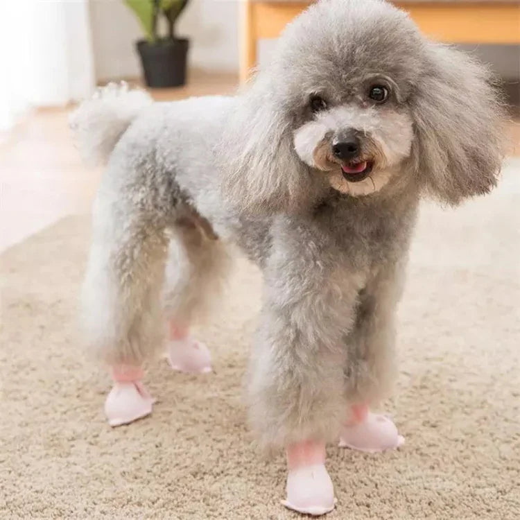 4er-Set Hundeschuhe mit Cartoon-Motiv, wasserdichte Silikon-Regenstiefel für Haustiere, Größen: S, M, L