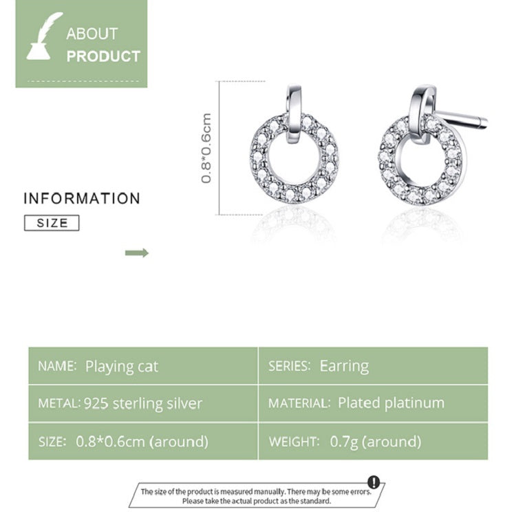 S925 Sterlingsilber Kleine Kreis Ohrringe Platinbeschichtet Zirkon Silber Ohrringe, SCE767