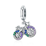 S925 Sterlingsilber Fahrrad-Anhänger, farbig eingelegte Zirkonperlen DIY Armband-Charm-Zubehör, Anhänger, Anhänger + Kette