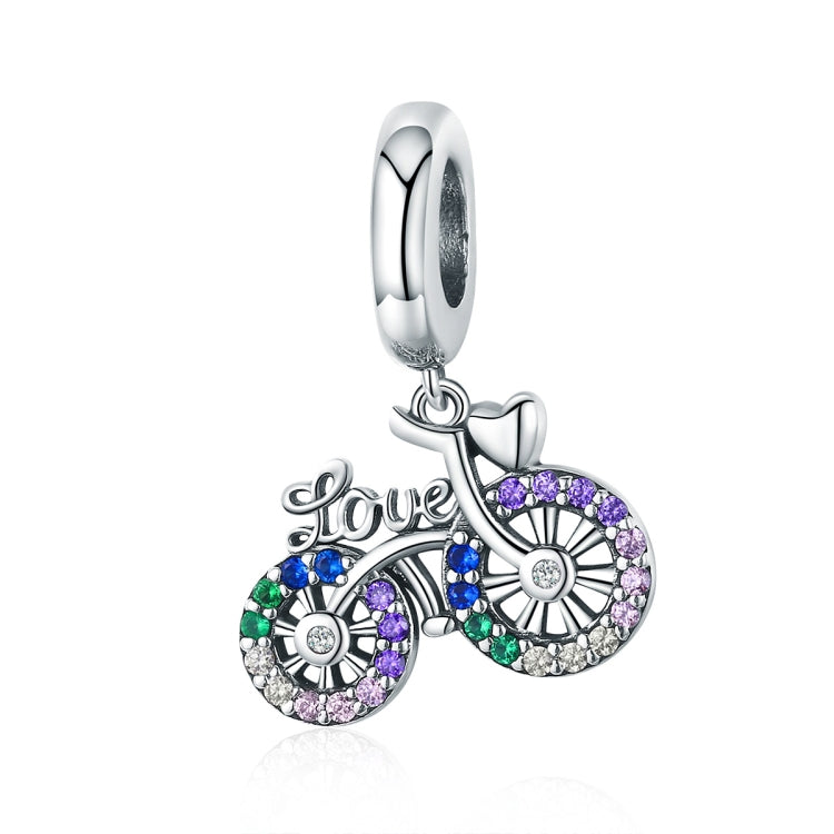 S925 Sterlingsilber Fahrrad-Anhänger, farbig eingelegte Zirkonperlen DIY Armband-Charm-Zubehör, Anhänger, Anhänger + Kette