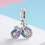 S925 Sterlingsilber Fahrrad-Anhänger, farbig eingelegte Zirkonperlen DIY Armband-Charm-Zubehör, Anhänger, Anhänger + Kette