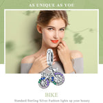 S925 Sterlingsilber Fahrrad-Anhänger, farbig eingelegte Zirkonperlen DIY Armband-Charm-Zubehör, Anhänger, Anhänger + Kette