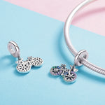 S925 Sterlingsilber Fahrrad-Anhänger, farbig eingelegte Zirkonperlen DIY Armband-Charm-Zubehör, Anhänger, Anhänger + Kette
