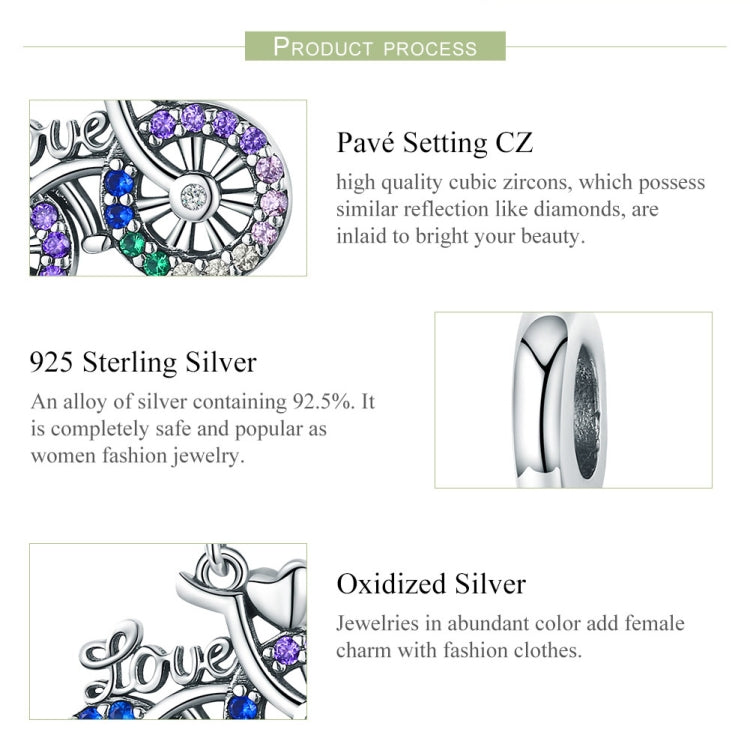 S925 Sterlingsilber Fahrrad-Anhänger, farbig eingelegte Zirkonperlen DIY Armband-Charm-Zubehör, Anhänger, Anhänger + Kette