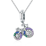 S925 Sterlingsilber Fahrrad-Anhänger, farbig eingelegte Zirkonperlen DIY Armband-Charm-Zubehör, Anhänger, Anhänger + Kette