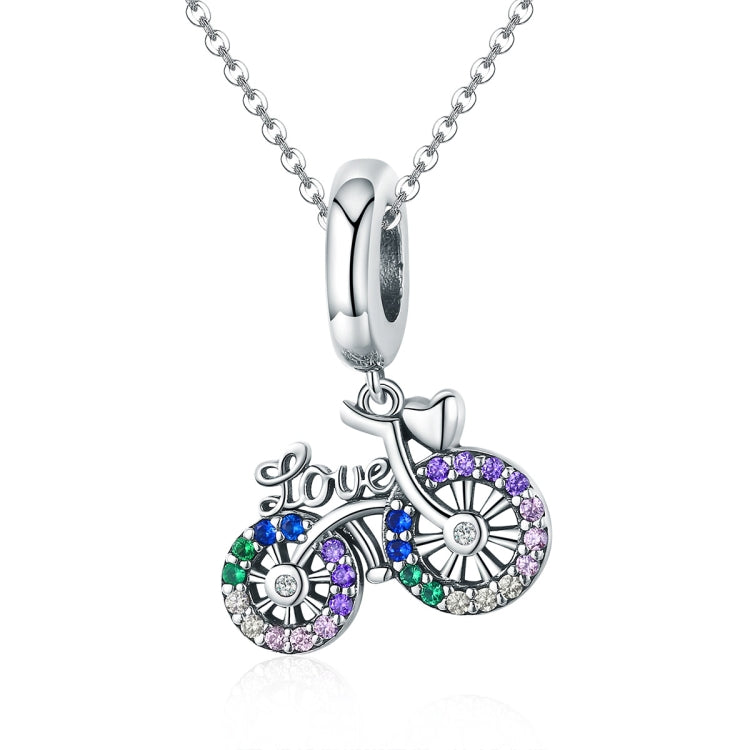 S925 Sterlingsilber Fahrrad-Anhänger, farbig eingelegte Zirkonperlen DIY Armband-Charm-Zubehör, Anhänger, Anhänger + Kette