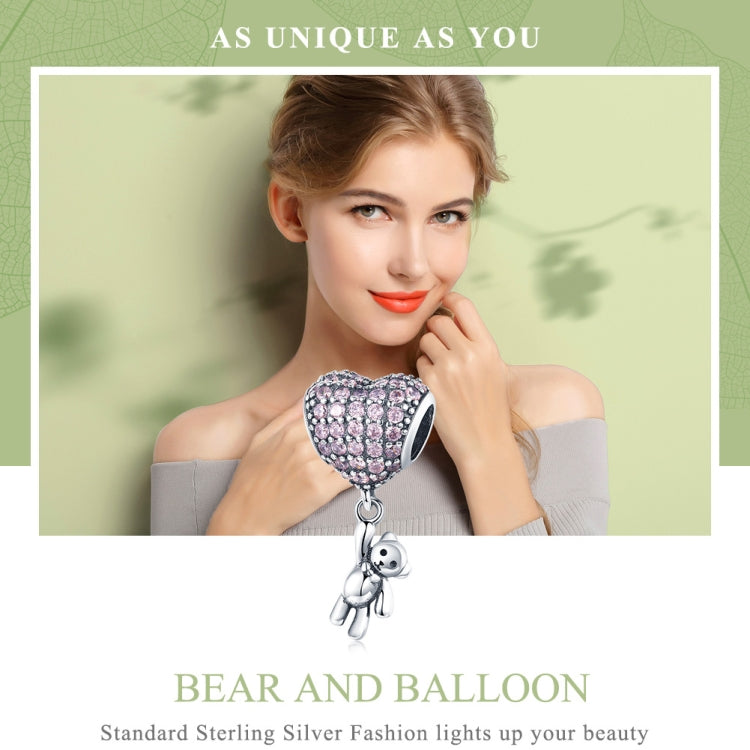 S925 Sterling Silber Bär Ballon Herzförmig Intarsien Zirkon Diamant DIY Perlen Armband Zubehör, Perle