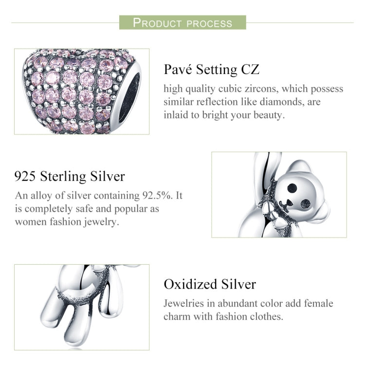 S925 Sterling Silber Bär Ballon Herzförmig Intarsien Zirkon Diamant DIY Perlen Armband Zubehör, Perle