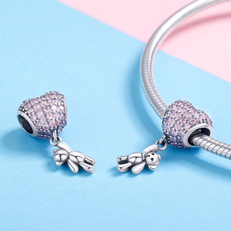 S925 Sterling Silber Bär Ballon Herzförmig Intarsien Zirkon Diamant DIY Perlen Armband Zubehör, Perle