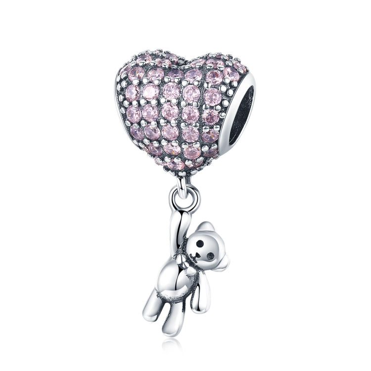 S925 Sterling Silber Bär Ballon Herzförmig Intarsien Zirkon Diamant DIY Perlen Armband Zubehör, Perle