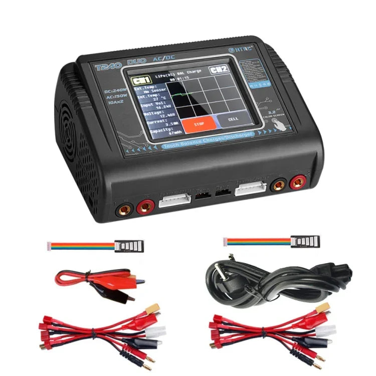 HTRC T240 Touch Balance Modellflugzeug-Lithium-Akkuladegerät für ferngesteuerte Autos und Spielzeugautos, B6-Ladegerät, EU-Stecker, US-Stecker