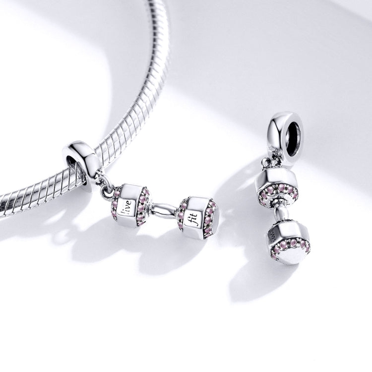 S925 Sterling Silber Hantel Anhänger Fitnessgeräte Band Charm DIY Armband Zubehör, SCC1340