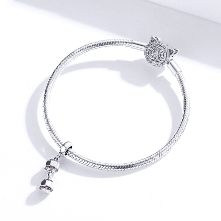 S925 Sterling Silber Hantel Anhänger Fitnessgeräte Band Charm DIY Armband Zubehör, SCC1340